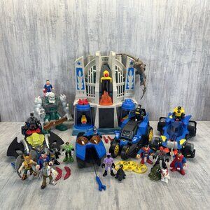 Imaginext DC Super Friends Lot HALL OF JUSTICE Figures Batmobile Boat Doomsday
